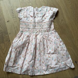 Girls Smocked Pink Floral Dress Size 5–6 Cotton Peter Pan Collar Cottagecore